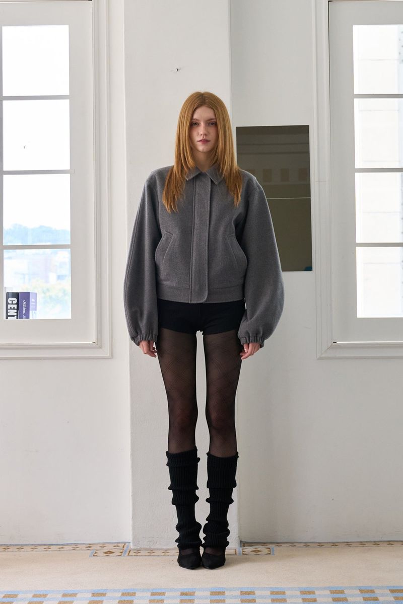 TWO WAY ZIP-UP CROP BLOUSON GRAY
