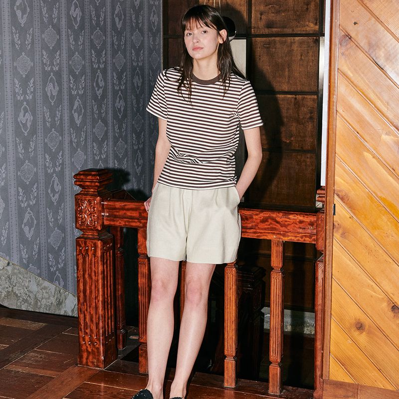 One tuck Half Pants Beige