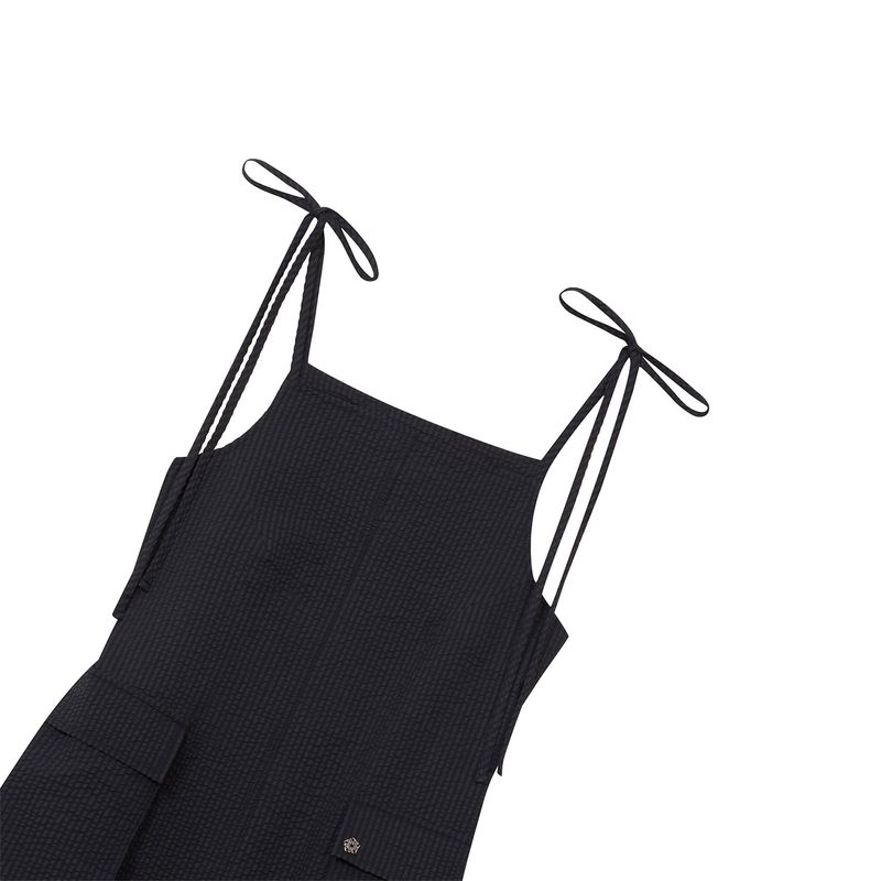 [ULKIN] Seersucker Cargo Sleeveless Dress_Charcoal