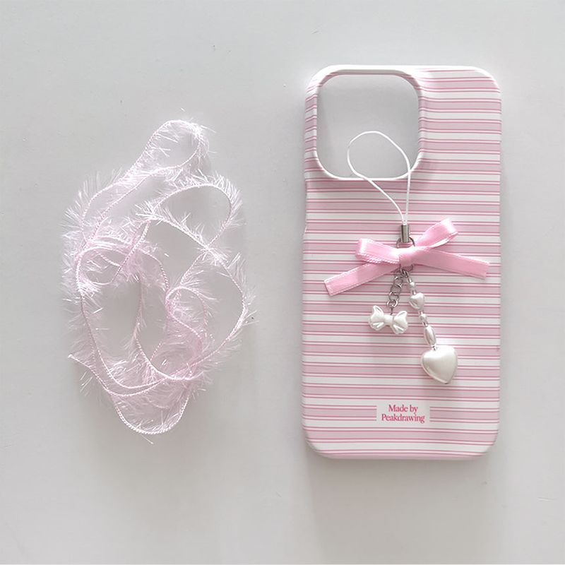 [Handmade] Pink satin ribbon phone keyring