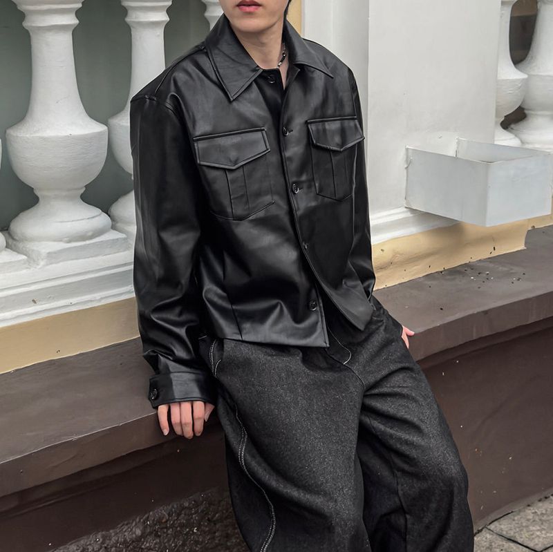 Mark Pocket Short Leather Jacket