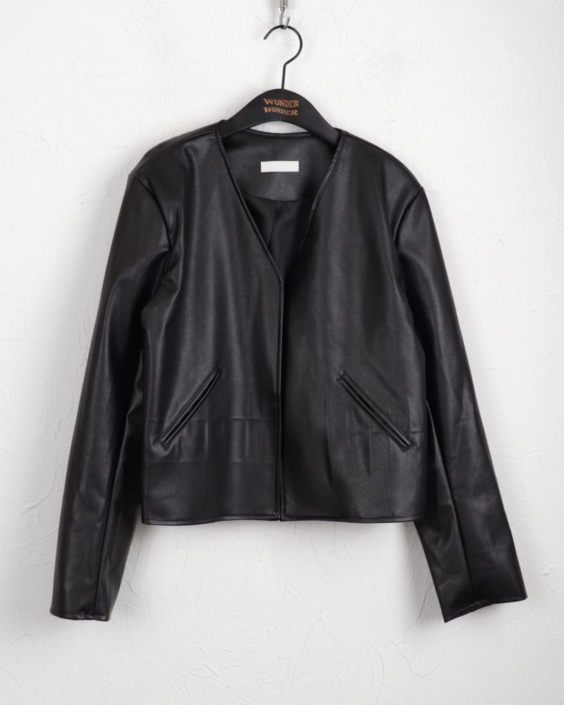 TF no-collar V short leather jacket