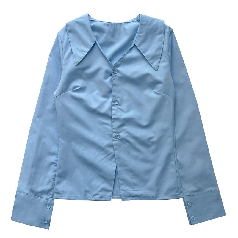 Opening V-neck basic silhouette long sleeve shirt (2 colors)
