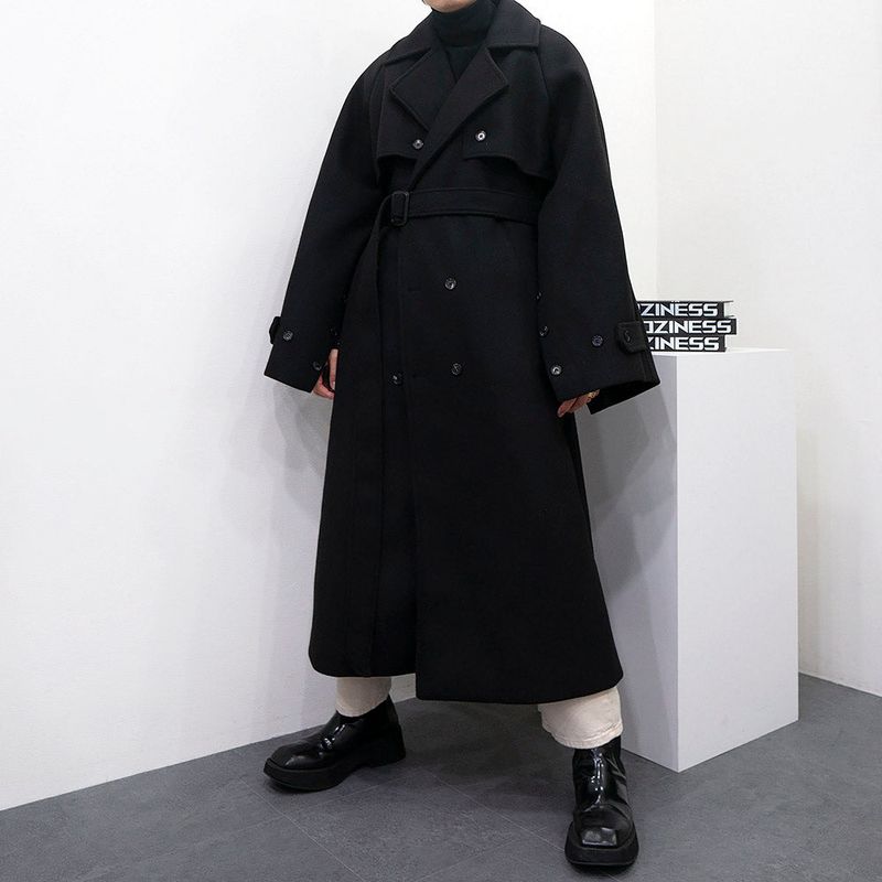 SK Button slit wool robe long coat (3 colors)
