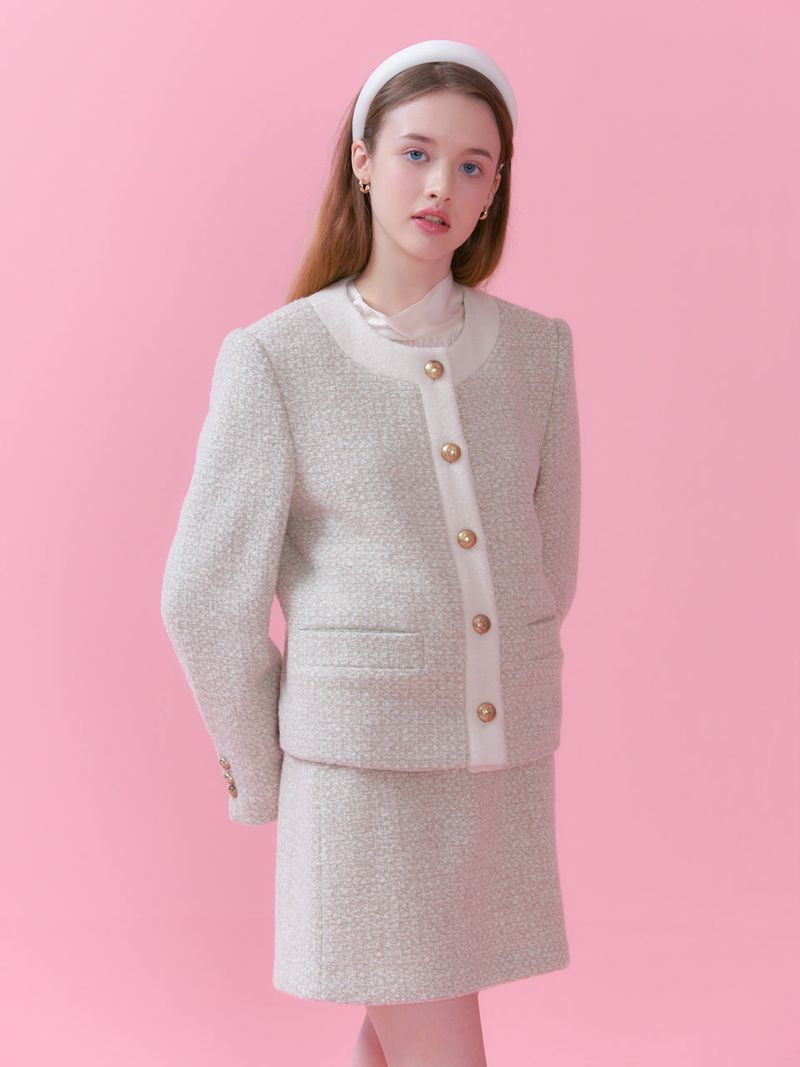 vem.ver（ベムバー）の「BLAIR TWEED MINI SKIRT_BEIGE（Skirts）」