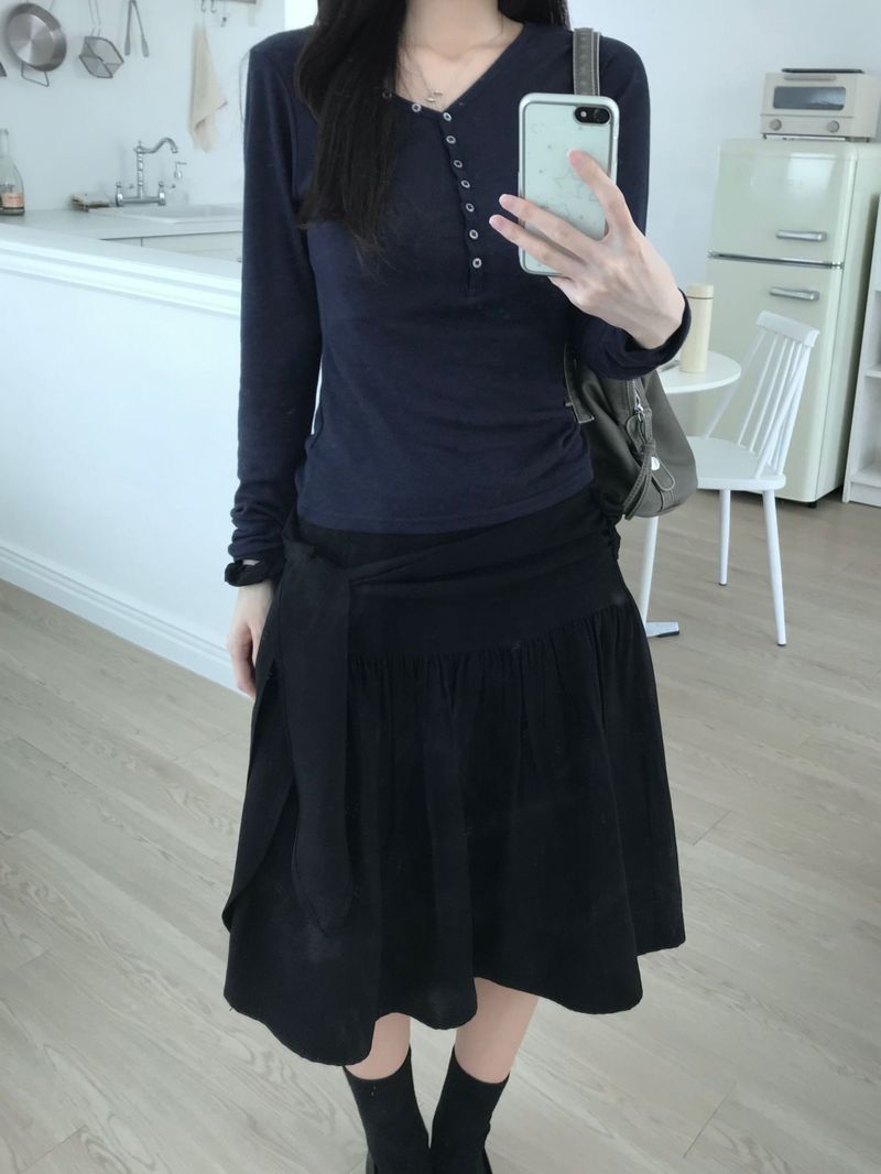 Shirring Strap Midi Skirt (2 colors)