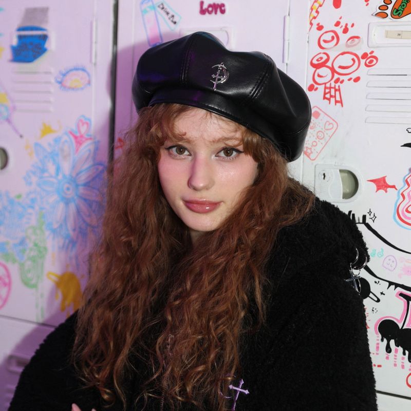 0 4 CT eco leather beret - BLACK