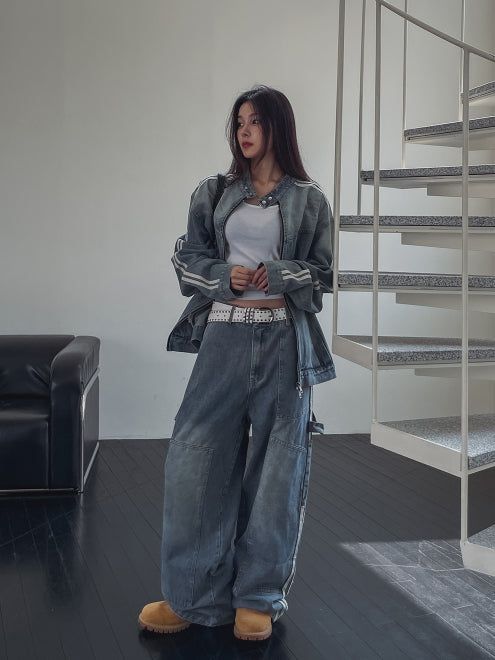 Wings Track Gradient Pinch Denim Jacket