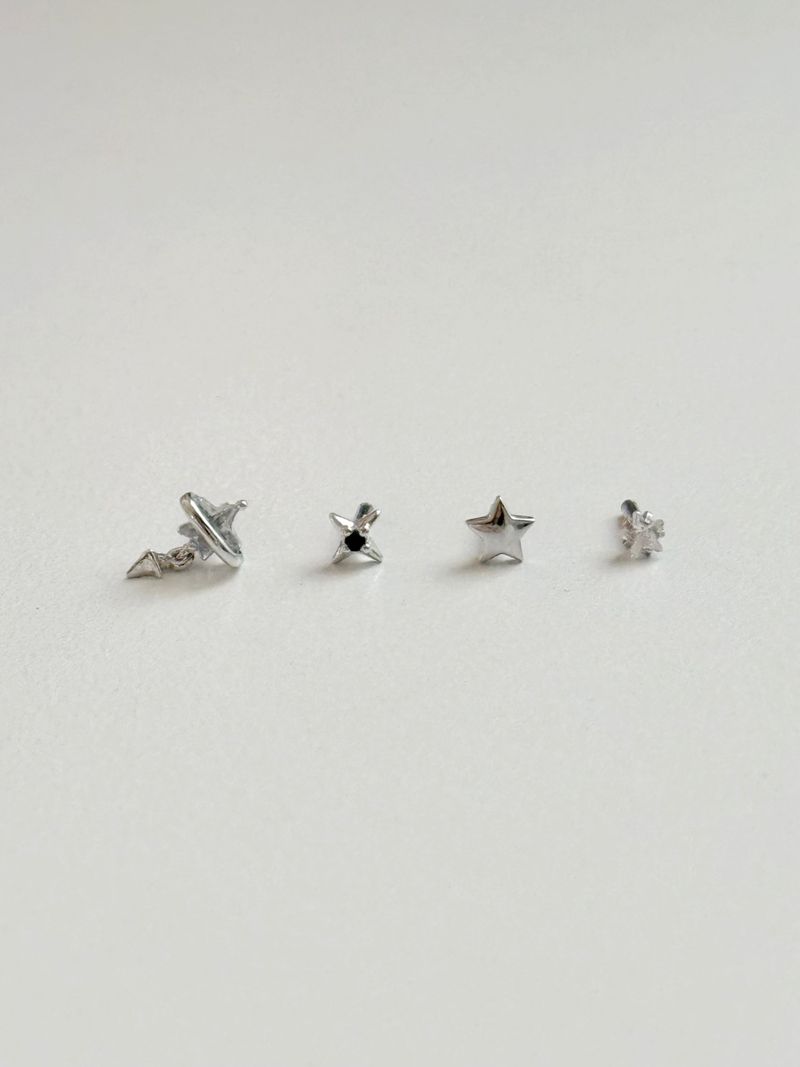 [4 set] Darling Star Piercing Set / Star Cubic Drop Mini Simple Daily Twinkle