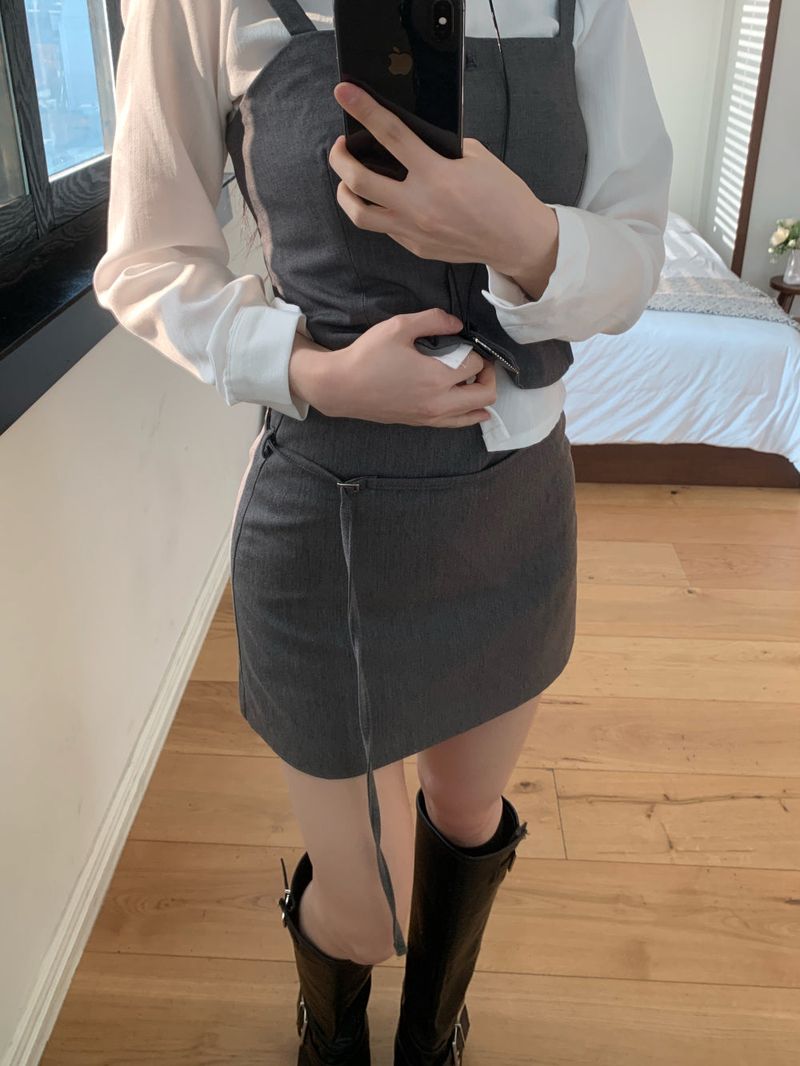 Slate Line Thin Belt Formal Mini Skirt
