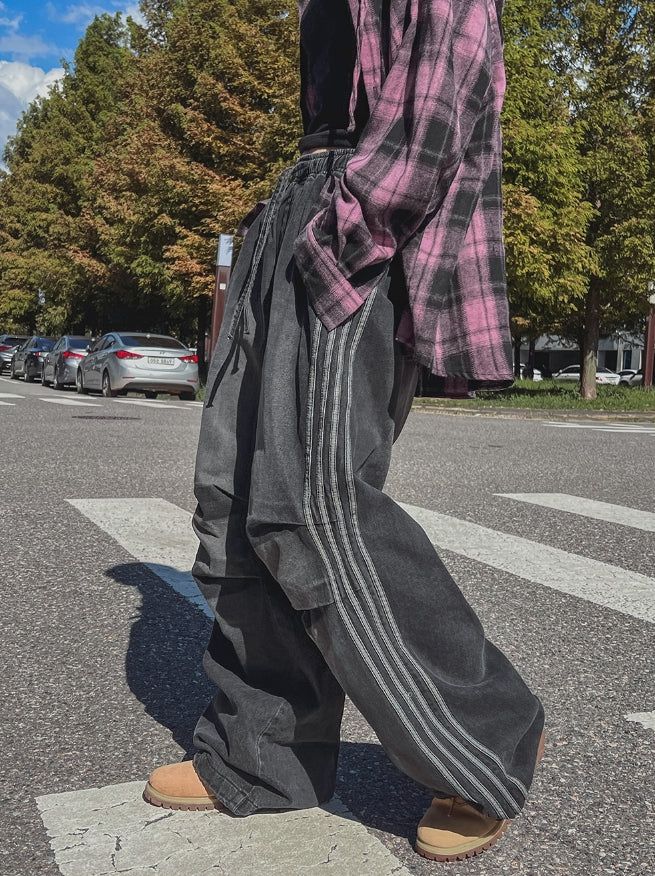 モッシュトラックラインストリングデニムパンツ