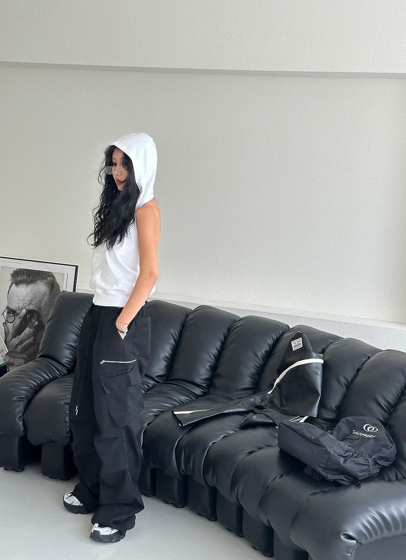 Backless Hooded Zip-Up Sleeveless