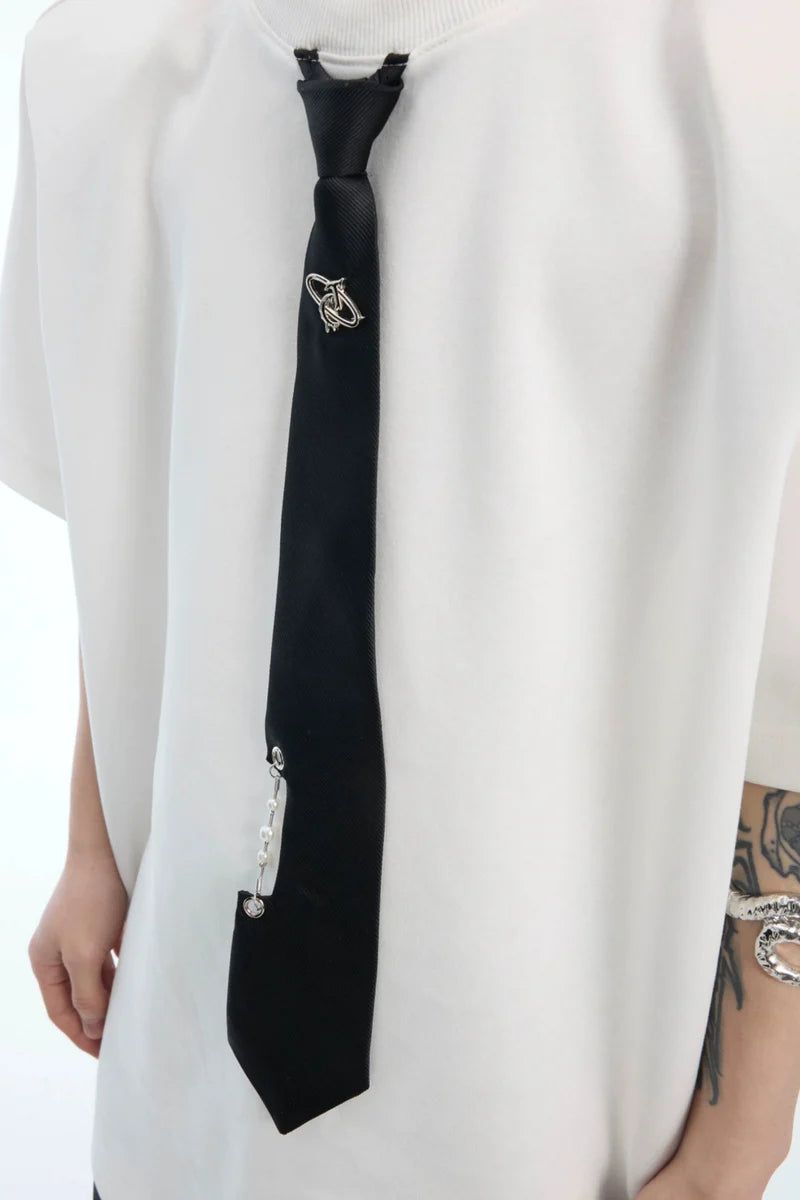 Tie Detail Padded Shoulder T-Shirt