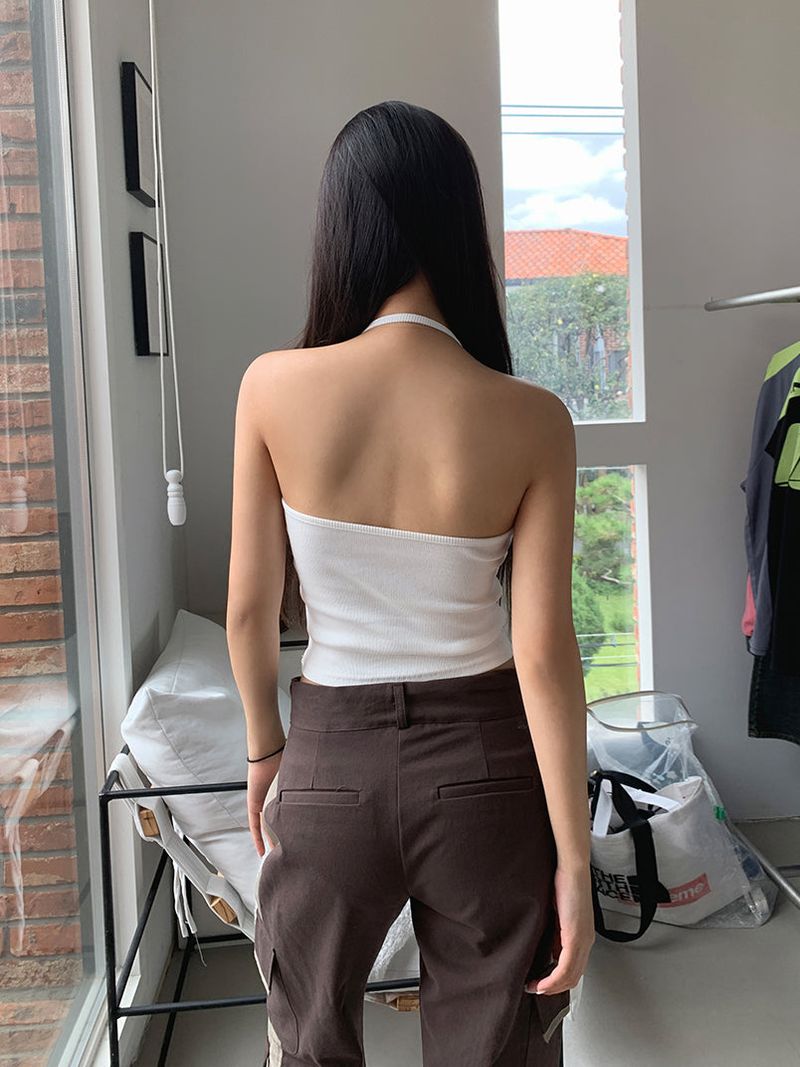 RIBBED HALTER SLEEVELESS (2COLOR)