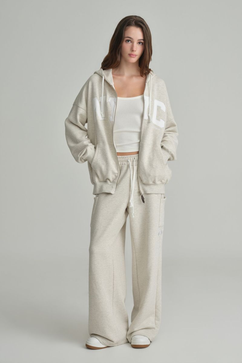 NYC hooded zip-up, Light Melange