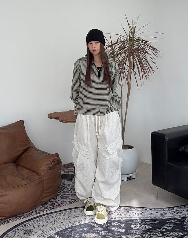 Needeu Crop Stripe Zip Up