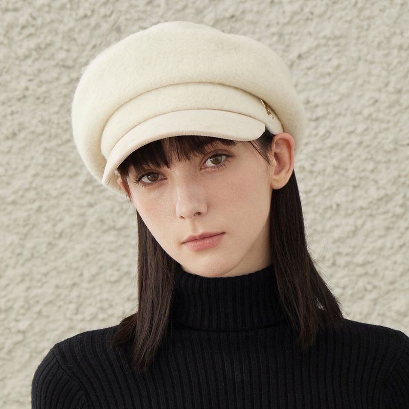VA Stud Wool Combo Newsboy Cap / Ivory