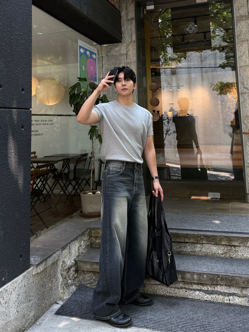 Cove banded wide denim pants