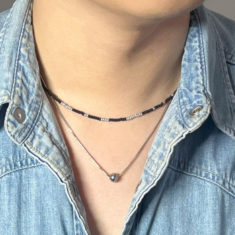 S SY（エスエスワイ）の「[SET] HANDMADE GLASS BEADS & SILVER BALL LAYERING NECKLACE（Accessories）」