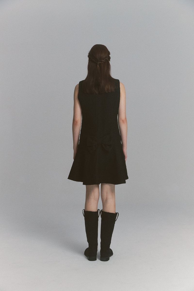 Back Ribbon Tweed Dress Black