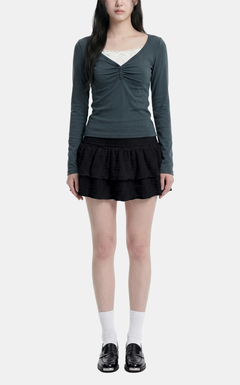 Melly Lace Layered Shirring Tee