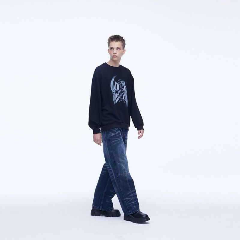 Double Knee Carpenter Wide Denim Pants Blue