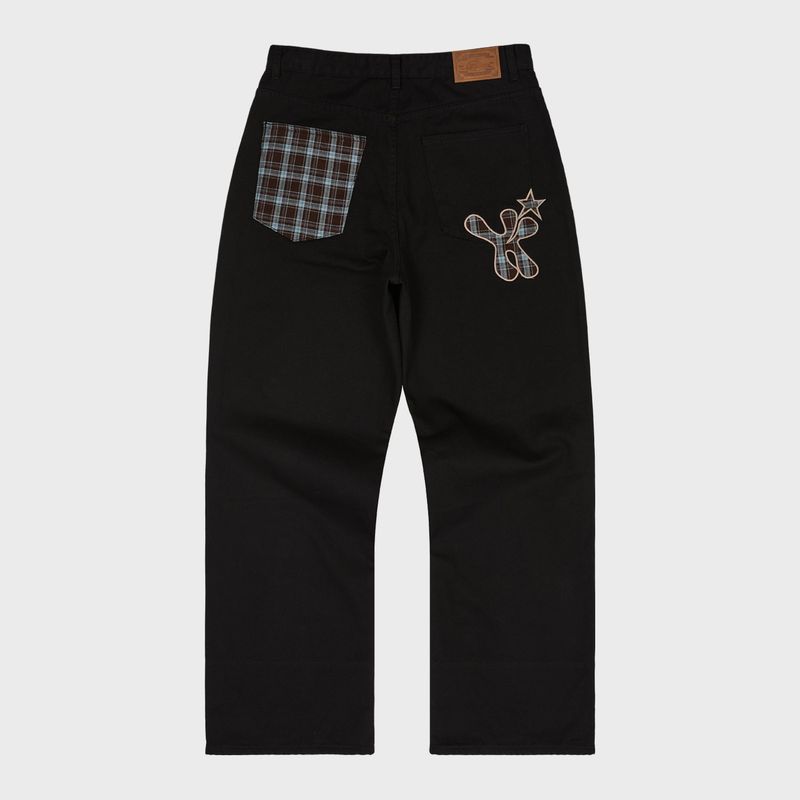 Check Applique Roll Up Cotton Pants