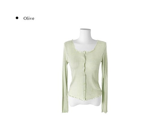 Iton Frill Ribbed See-Through Cardigan