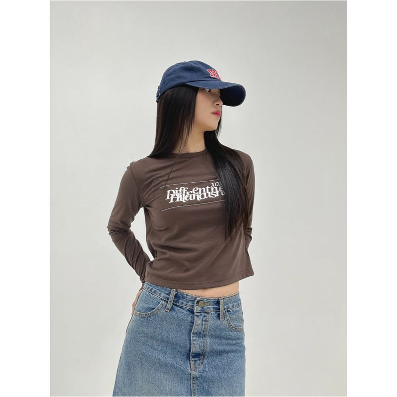 スタックスローガンロゴウォーマークロップ長袖Tシャツ