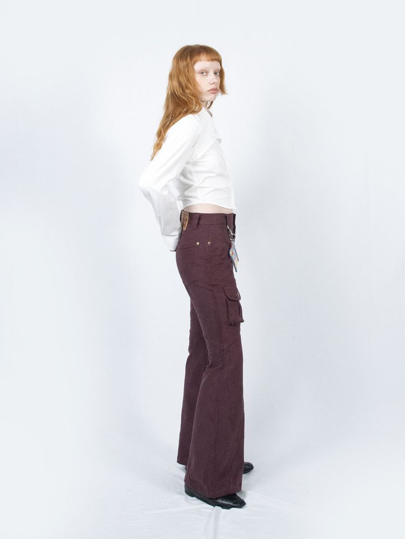 Curved Cargo Flare Pants (Wine)