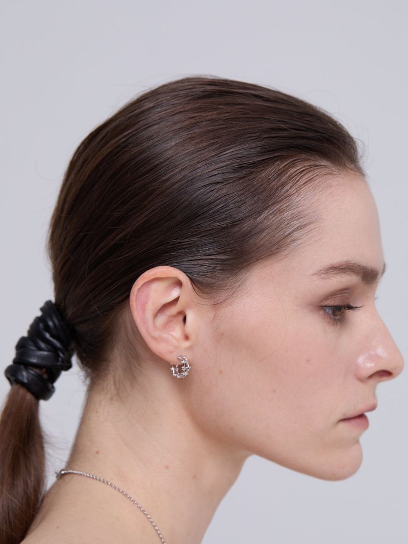 Multi Hash Tag Small Hoop Earrings (Silver)