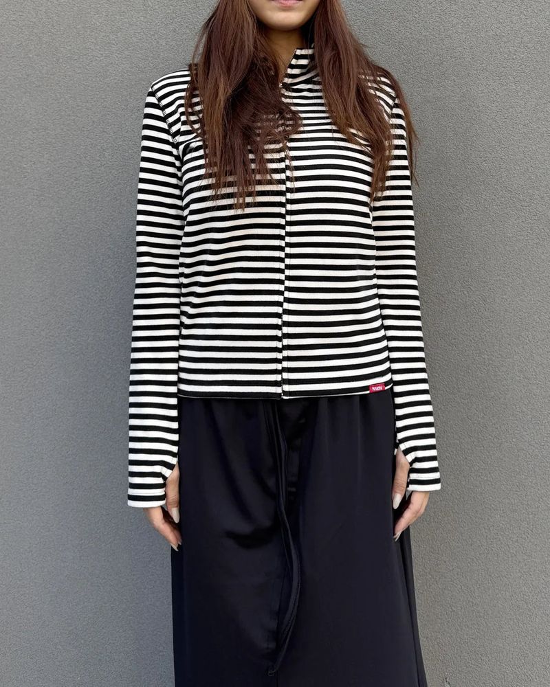 Stripe Half Zip-Up (BLACK) WOMENS