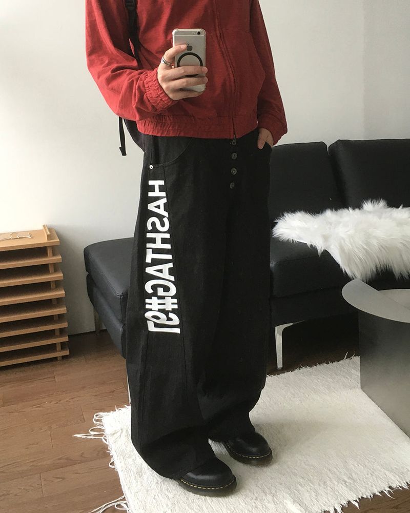 Hash Lettering Denim Pants
