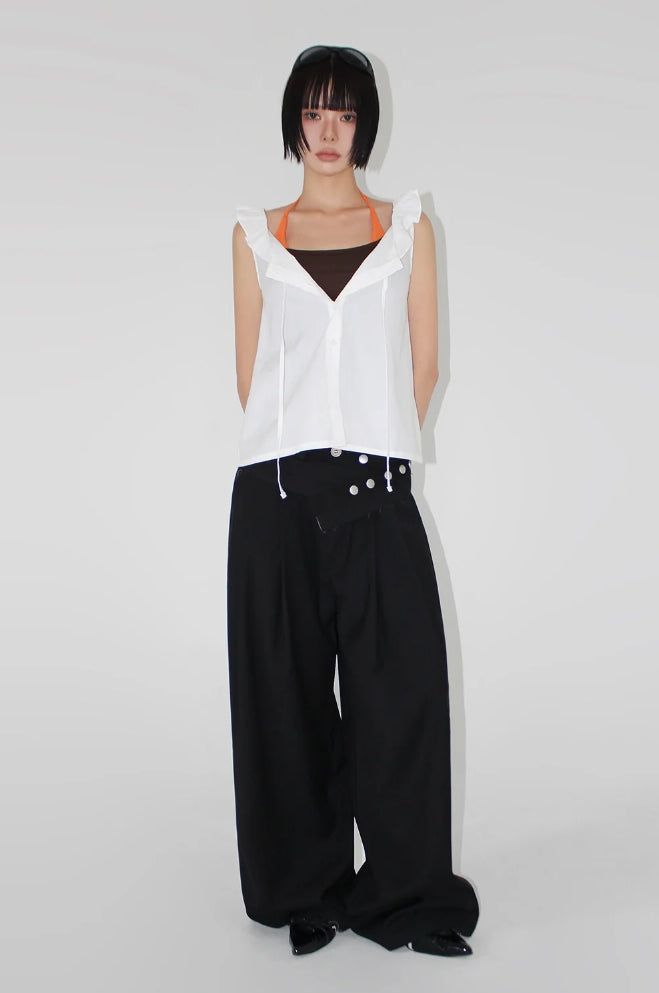 [with cup] TWO TONE HALTER TOP