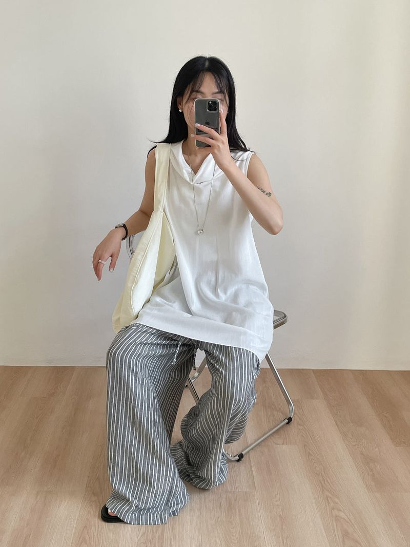 Rose String Stripe Wide Pants