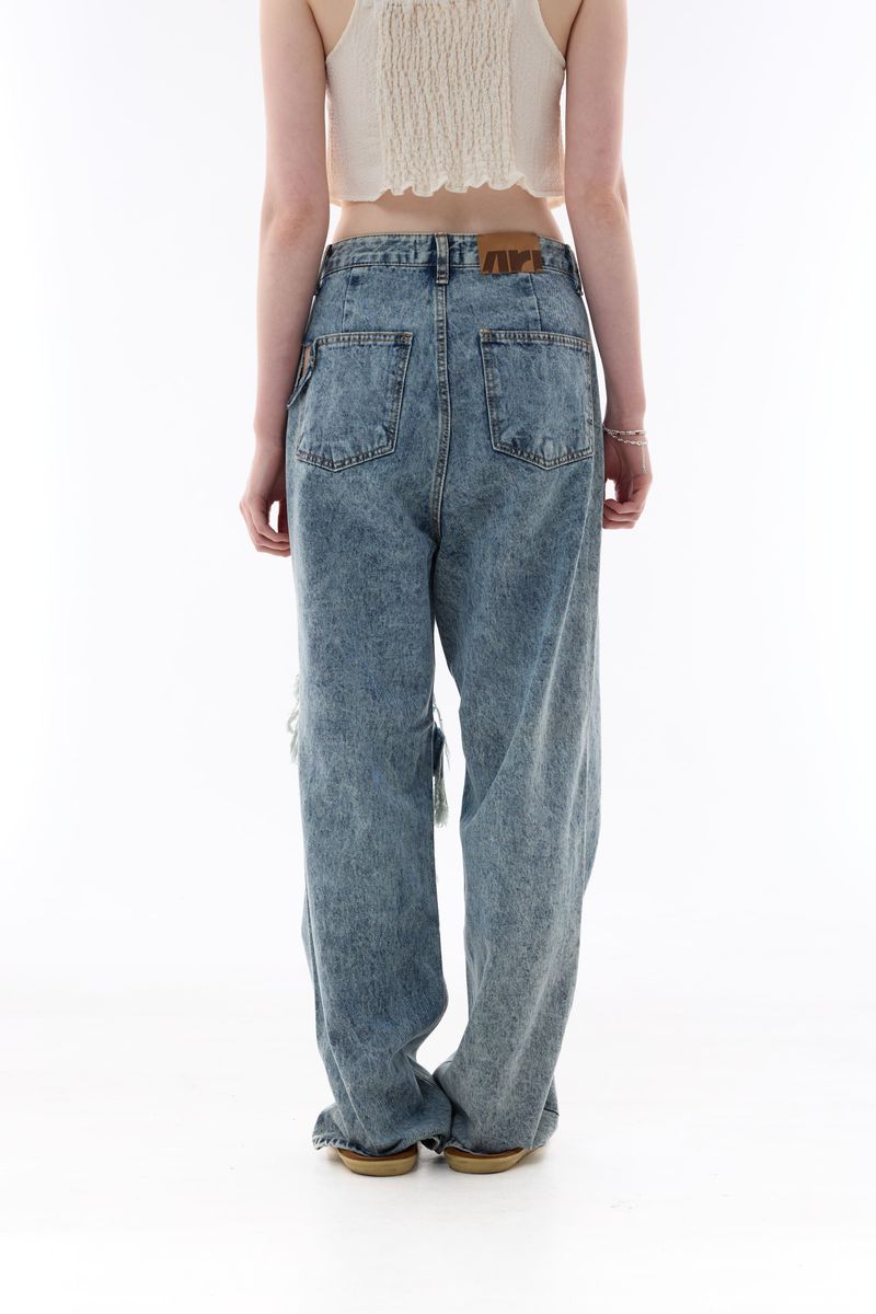 CHARMING DAMAGE WIDE DENIM PANTS