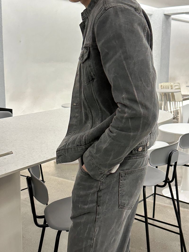 LMN Semi-Over China Setup Denim Jacket (Gray)