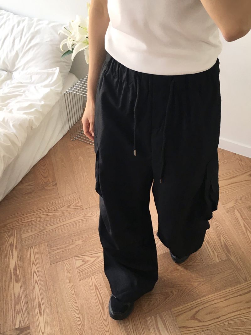 [BASIC/LONG] Adik Double Pocket Pintuck Cargo Two-Way Long Wide Jogger Pants