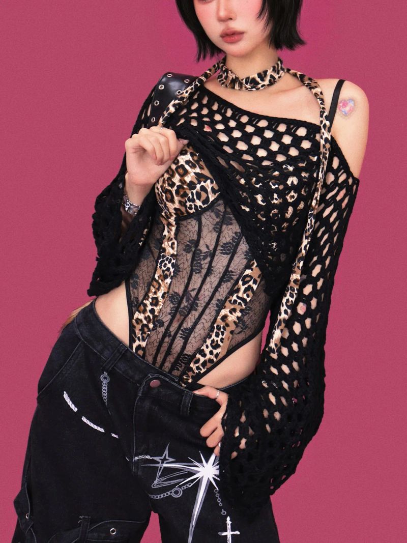 KUO（クーオ）の「トキシック レオパード プリント ボディスーツ（ワンピース/ドレス）」
