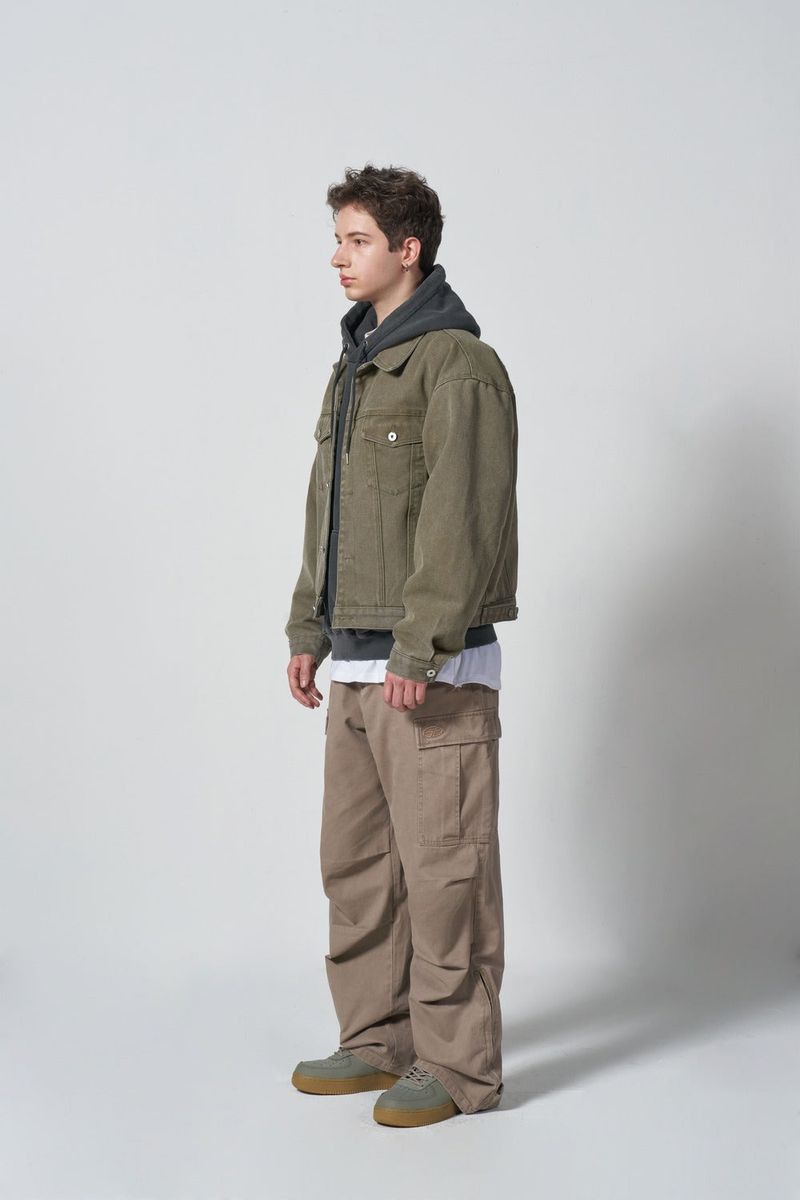 HEAVY COTTON TRUCKER JACKET - KHAKI BROWN
