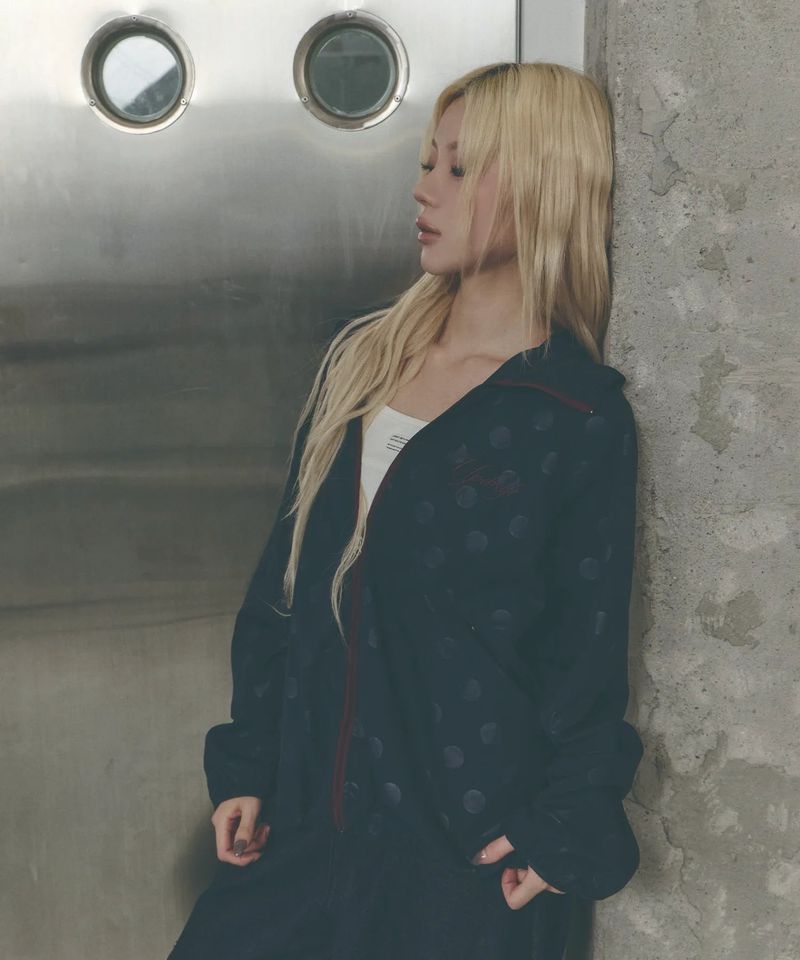 Dot Asymmetric Cutout Windbreaker [Navy]