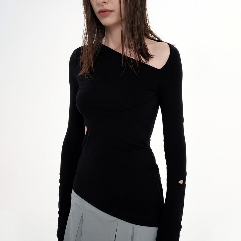 CUTOUT ZIPPER TOP(BLACK)