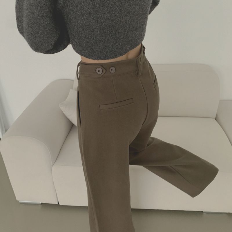 SHORT / woolen pintuck winter wide slacks pants