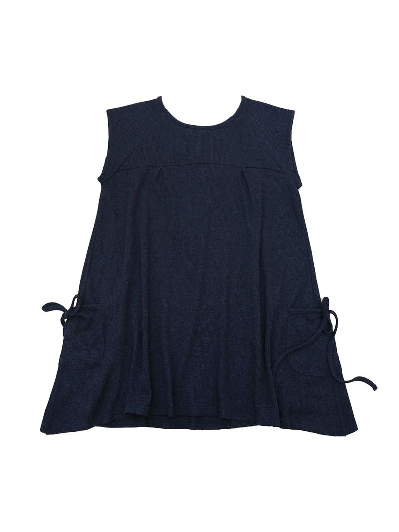 Pintuck waffle flare dress  / navy