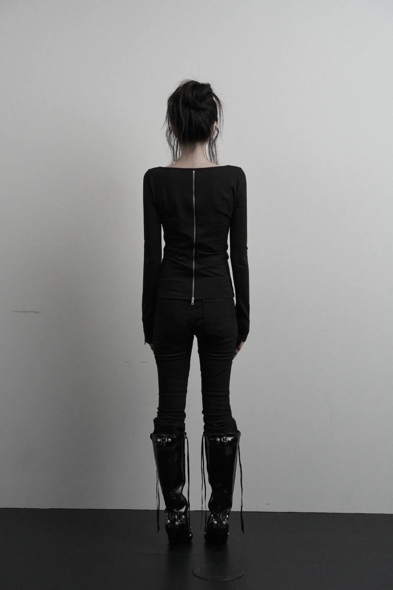 [label] back two-way zipper long sleeve (black) 