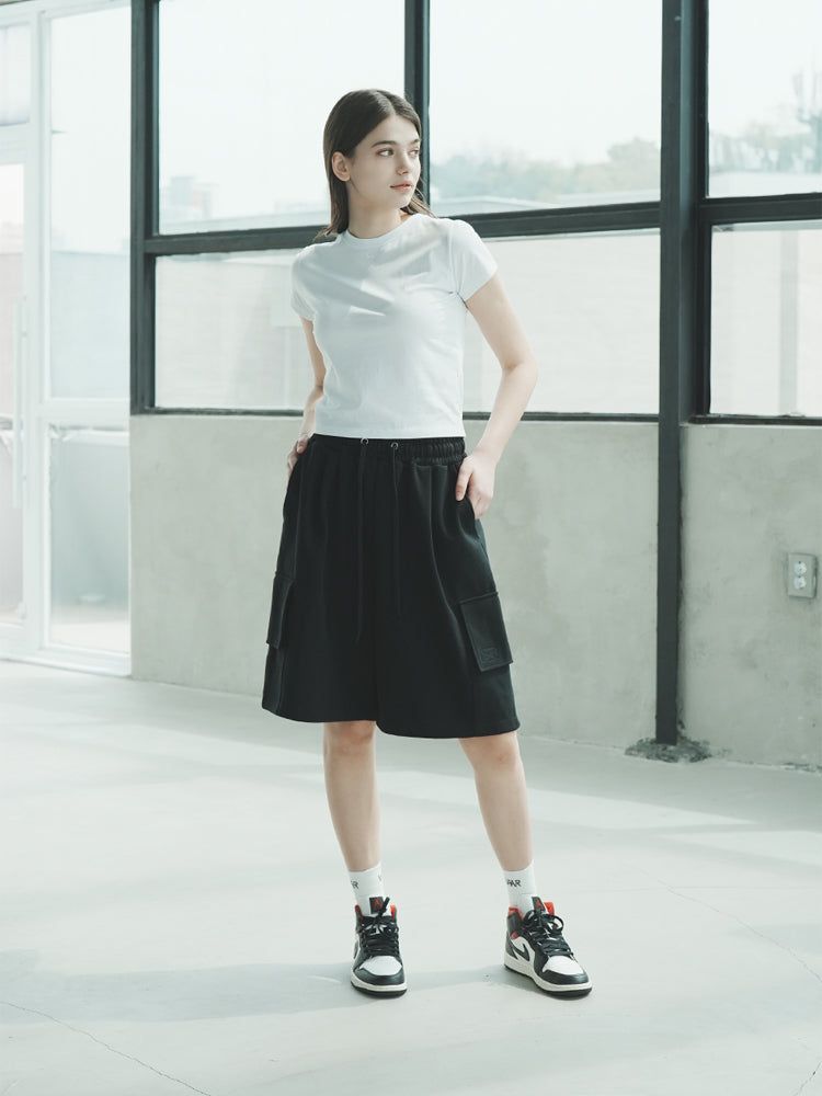 P1013 BERMUDA WIDE CARGO PANTS_BLACK