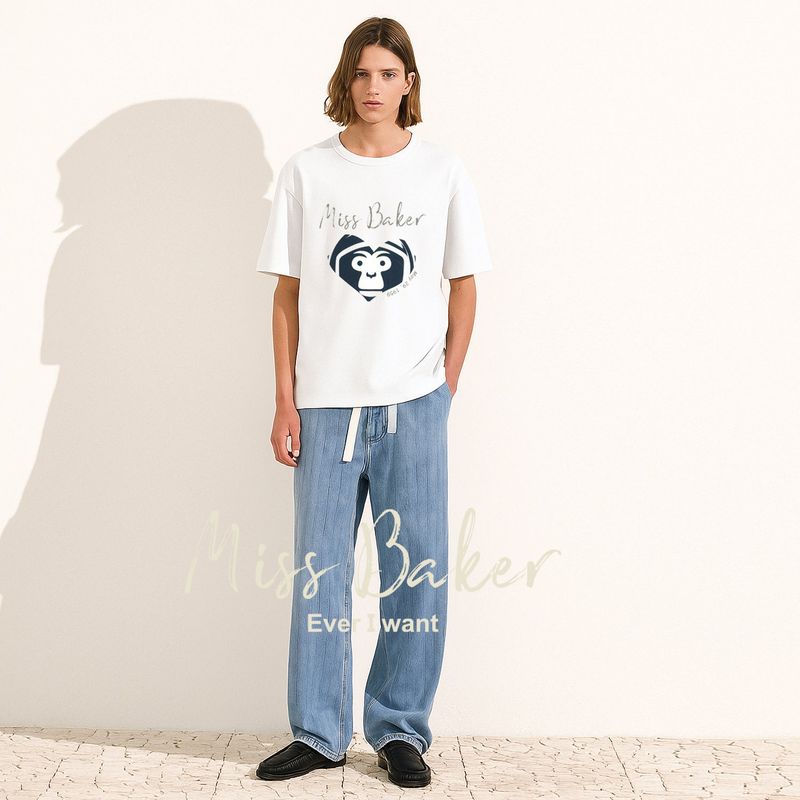 Miss Baker（ミスベイカー）の「ハートバイカーTシャツ ホワイト / ネイビー(MAN)（トップス）」