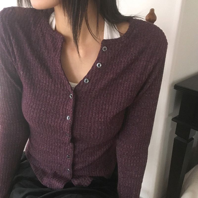 AllMew Corduroy Ribbed V-Neck Button Cardigan