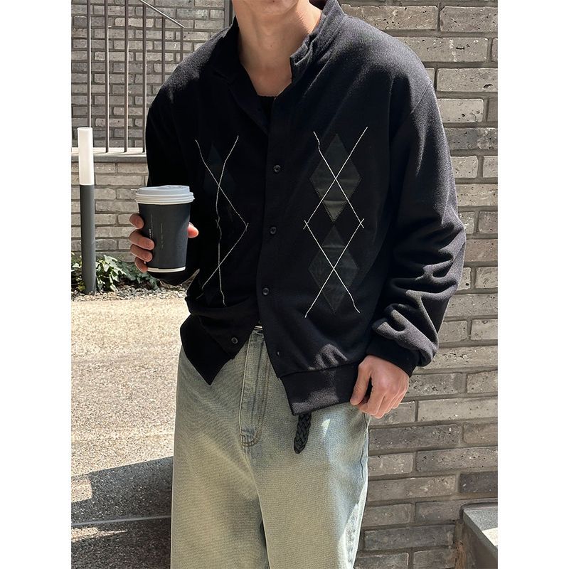 [Unisex] Argyle pattern half neck cardigan(2color)