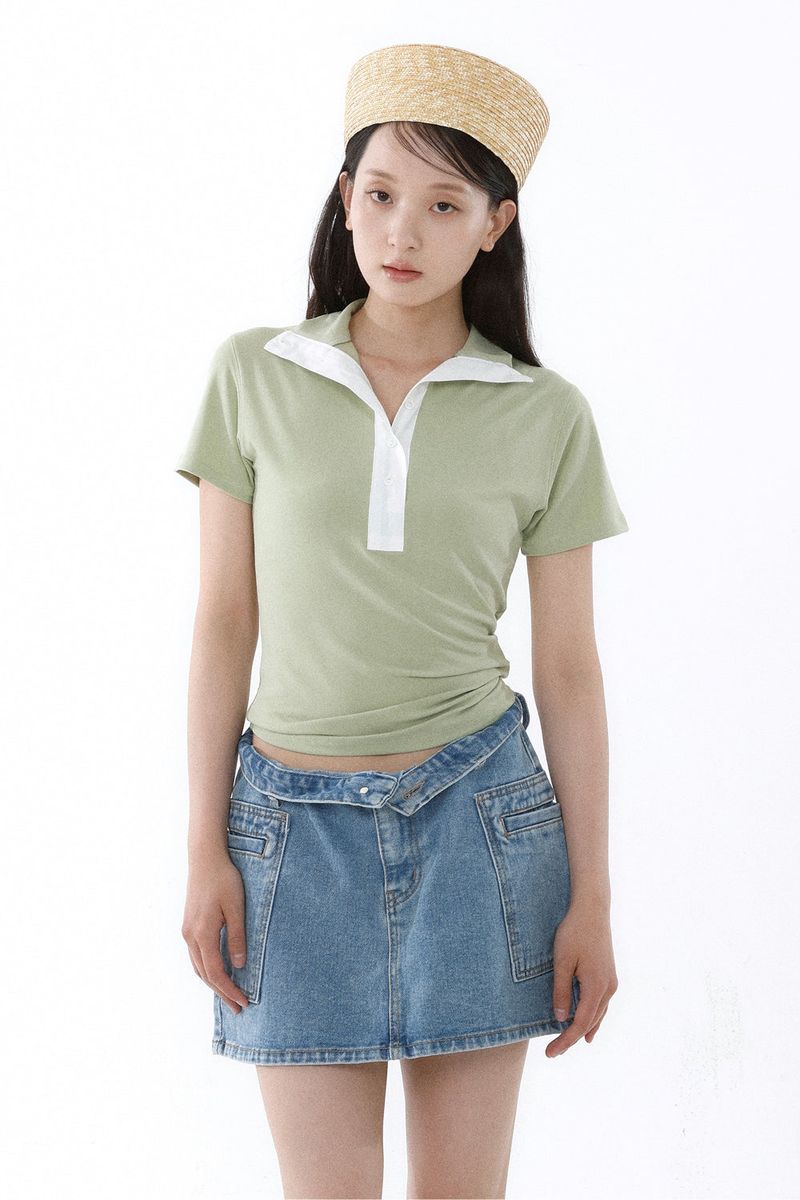 SOFT TENCEL HIGH-NECK TOP_SMOKE GREEN